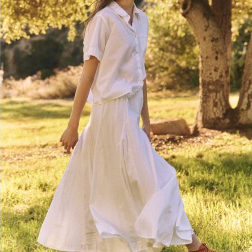 THE GREAT. White Tiered Godet Maxi Skirt
